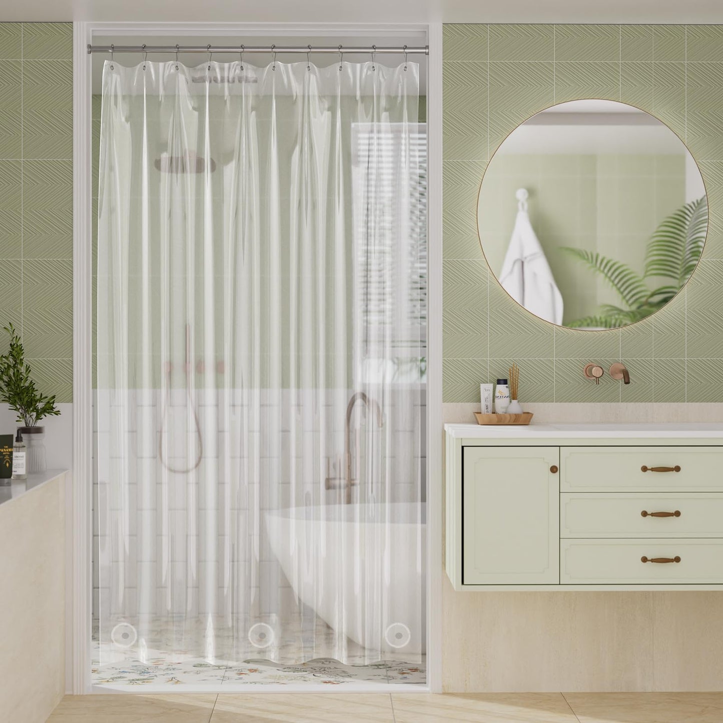 Amazer Clear Shower Curtain Liner 60x72 Plastic Shower Liner PEVA Medium Weight Inside Shower Curtain for Bathroom with Rustproof Grommets